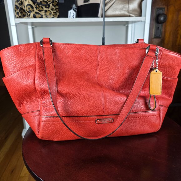 Coach Park Carrie Tote Cranberry Red Orange Pebbled Leather F23284 ๐ - Picture 10 of 16